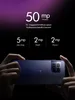 A person holding a smartphone, showcasing its camera features with text overlays. Produktbild-Vorschau