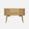 The back view of a wooden desk with two storage compartments and angled legs. Produktbild-Vorschau