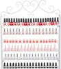 A white metal nail polish rack with multiple shelves filled with nail polish bottles. Podgląd zdjęcia produktu