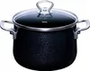 A black pot with a glass lid and silver handles, shown from the front. Náhľad obrázku produktu