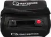 A black battery pack with a handle and two buttons, one red and one black, is shown against a white background. The brand name 'Q-Batteries' is visible on the product. Produktbild-Vorschau