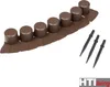 A set of brown plastic garden edging pieces and three black stakes on a white background. Produktbild-Vorschau