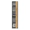 A tall, narrow cabinet with its door slightly ajar, revealing shelves organized with folded clothes and storage boxes. Produktbild-Vorschau