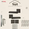 A product image showcasing door handles and their accessories, with marketing text and branding. Produktbild-Vorschau