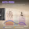 A vacuum cleaner head is shown on a wooden floor with scattered debris, alongside a graph illustrating performance and battery life. Produktbild-Vorschau