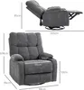 Two views of a gray recliner chair with dimensions indicated by lines and text. Podgląd zdjęcia produktu
