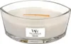 A close-up studio shot of a WoodWick candle in a clear glass container. Produktbild-Vorschau