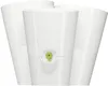 Three white plant pots are arranged together, with a small green flower detail on the front of the middle pot. Náhled obrázku produktu