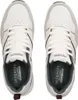 A top-down view of a pair of white Skechers sneakers. Voir les images du produit