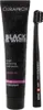 A black tube of toothpaste and a black toothbrush are displayed side-by-side against a white background. Anteprima dell’immagine prodotto