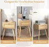A collage of three images showing a wooden nightstand in different room settings: bedroom, living room, and office. Náhled obrázku produktu