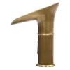 A close-up studio shot of a single bronze-colored faucet with a waterfall spout. Podgląd zdjęcia produktu