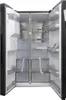 The interior of an open, empty side-by-side refrigerator. Produktbild-Vorschau