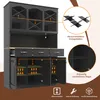 A black kitchen cabinet with multiple compartments and adjustable shelves, shown with diagrams highlighting features. Anteprima dell’immagine prodotto