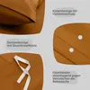 Collage of close-up shots of brown bedding, highlighting features like button closures and ties. Náhled obrázku produktu
