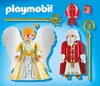 A Playmobil set featuring a St. Nicholas figure and a Christmas angel, along with accessories like a staff and a wand, against a blue background. Produktbild-Vorschau