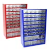 Two storage cabinets with multiple clear drawers, one red and one blue, are shown against a white background. Produktbild-Vorschau