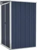 A dark blue metal shed with silver trim, shown from a three-quarter angle against a white background. Náhľad obrázku produktu