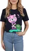 Marineblaues Kurzarm-T-Shirt für Frauen mit rosa Produktbild-Vorschau 2