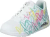 A white Skechers sneaker with a colorful heart print. Produktbild-Vorschau