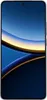A smartphone with a wallpaper displaying abstract blue and yellow curves. Produktbild-Vorschau