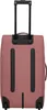 The back of a rose-colored rolling suitcase with black accents and a black telescoping handle. Náhled obrázku produktu