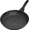 A black frying pan with a speckled interior and a black handle is shown against a white background. Produktbild-Vorschau
