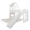 A white bunk bed with a slide and a house-like structure on top. Náhled obrázku produktu