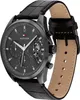 A close-up, angled view of a Tommy Hilfiger men's watch with a black leather strap. Produktbild-Vorschau