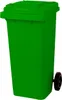 A green trash bin with wheels against a white background. Náhled obrázku produktu