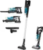 A collection of cordless stick vacuum cleaner components and a fully assembled vacuum cleaner against a white background. Produktbild-Vorschau