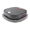 A robotic mop with a circular design, featuring a gray body and red accents. It has a light blue illuminated button and three small blue indicator lights on the side. The bottom of the robot is surrounded by a fluffy gray mop pad. The product is shown from Produktbild-Vorschau