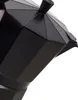 A close-up view of the lid and upper body of a black moka pot. Náhled obrázku produktu