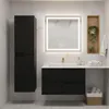 A modern bathroom vanity set with a tall cabinet and a sink base cabinet. Voir les images du produit
