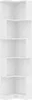 A white, L-shaped corner bookshelf with five shelves. Voir les images du produit