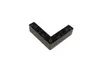 A black L-shaped furniture foot with circular indentations for screws, shown on a white background. Produktbild-Vorschau