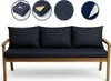 A set of navy blue cushions for a wooden bench, displayed on a white background with inset images showing product features. Anteprima dell’immagine prodotto