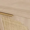 Close-up of a wooden cabinet drawer with a cane inlay and a gold handle. Produktbild-Vorschau