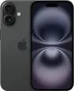 A dark gray iPhone 16 with the Apple logo is shown from the back and front. Produktbild-Vorschau