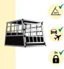 A dog transport box with icons indicating features. Produktbild-Vorschau