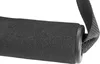A close-up shot of a black foam grip with a black fabric strap attached to a black plastic end cap. Produktbild-Vorschau