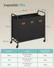 A diagram showing the dimensions and capacity of a laundry basket with wheels and three compartments. Produktbild-Vorschau