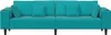 A turquoise sofa with two pillows on a white background. Produktbild-Vorschau