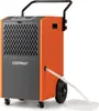 A commercial dehumidifier with a hose attached for drainage, shown on a white background. Voir les images du produit
