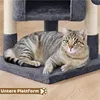 A cat is lying on a gray platform of a cat tree. Produktbild-Vorschau