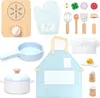 A collection of wooden toy kitchen items arranged on a white background. Podgląd zdjęcia produktu