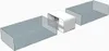 An exploded view of a white ventilation connector with two transparent gray rectangular pieces on either side, suggesting assembly. Anteprima dell’immagine prodotto