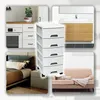 A collage of different room settings featuring a white rolling drawer cabinet. Produktbild-Vorschau