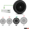 A car wheel with a size indicator and comparison of different wheel sizes with checkmarks and crosses. Produktbild-Vorschau