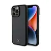A black iPhone case with a Mercedes logo is shown next to an iPhone. Produktbild-Vorschau